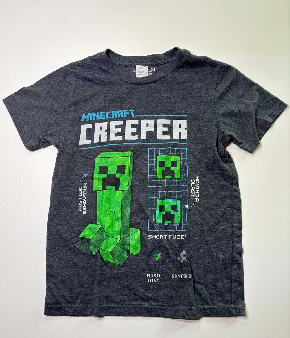 Minecraft Creeper Graphic T-Shirt Charcoal Gray Size S
